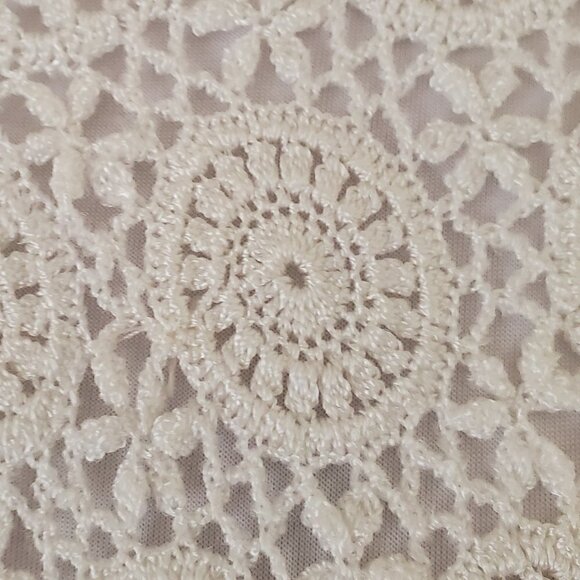 SYC Hand Crocheted White Ivory Cardigan Sweater Short Sleeves - Picture 8 of 9